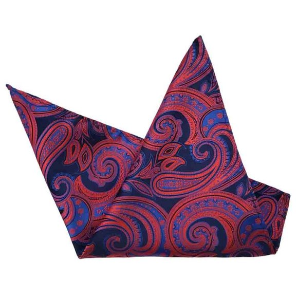 SW for Gascoigne Pocket Square Red Blue Black Silk Paisley Floral Men's - Picture 1 of 1